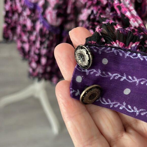 Free People Mini Dress Rosebuds Button Front Flowy Silhouette Oversized SZ XS-M - Picture 9 of 15